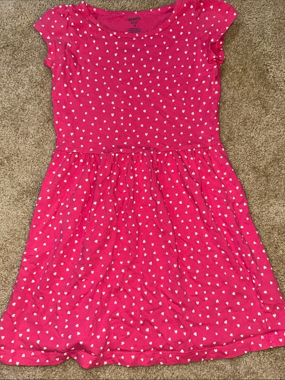 Carter's Bright Pink Heart-Print Short Sleeve Dress